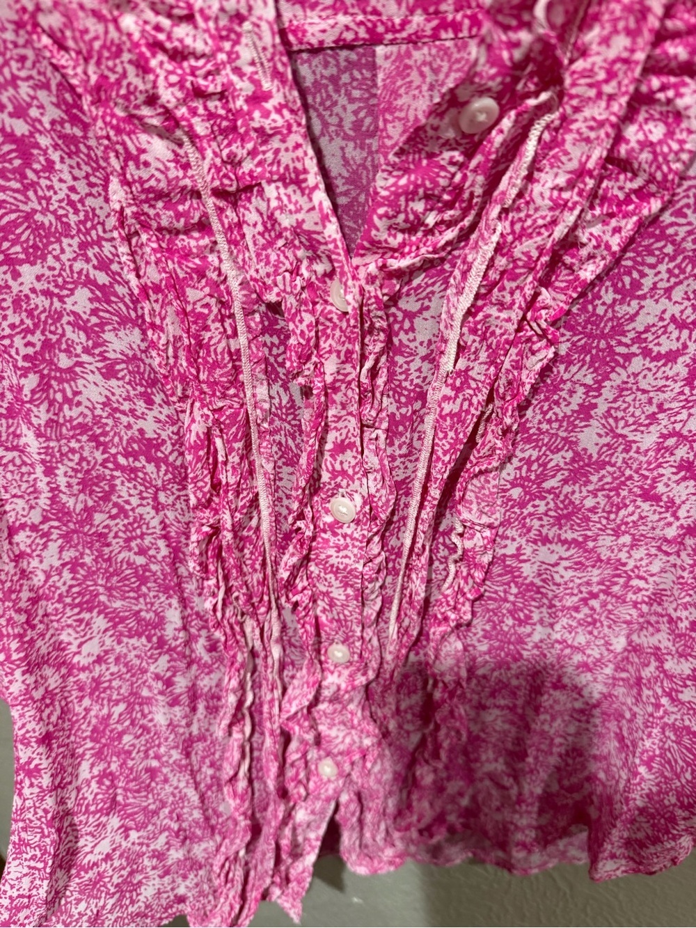 Maeve Pink Floral Ruffle Button-Front Top - Picture 3 of 4